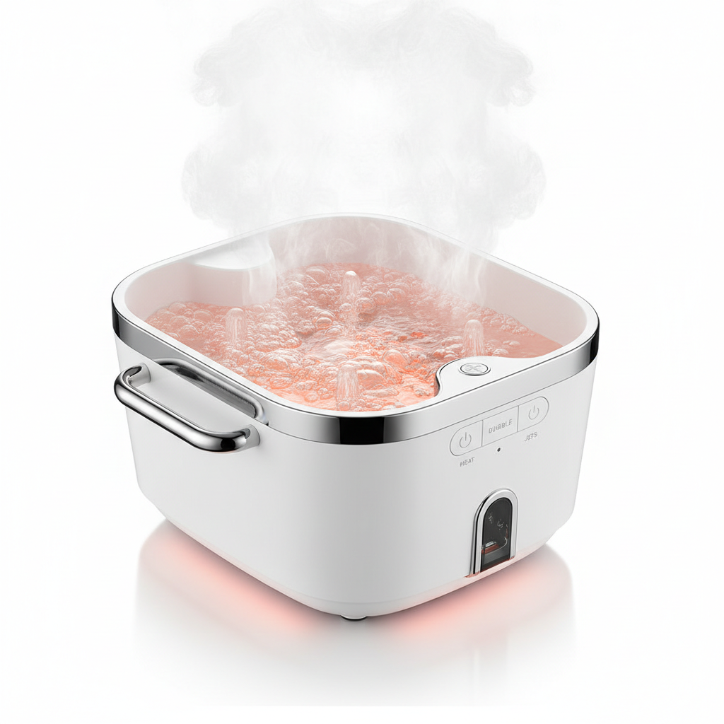 Portable hydrotherapy foot spa with heat and water jets on white background